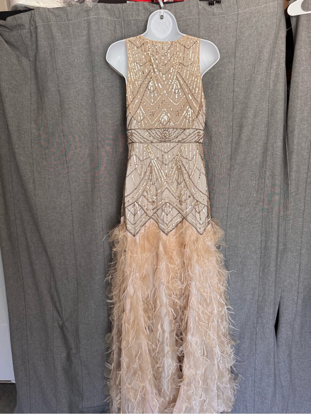 Sue Wong Art Deco Beaded Feather Flapper Wedding Gown Gatsby Dress Sz 6 **READ** - Picture 3 of 13